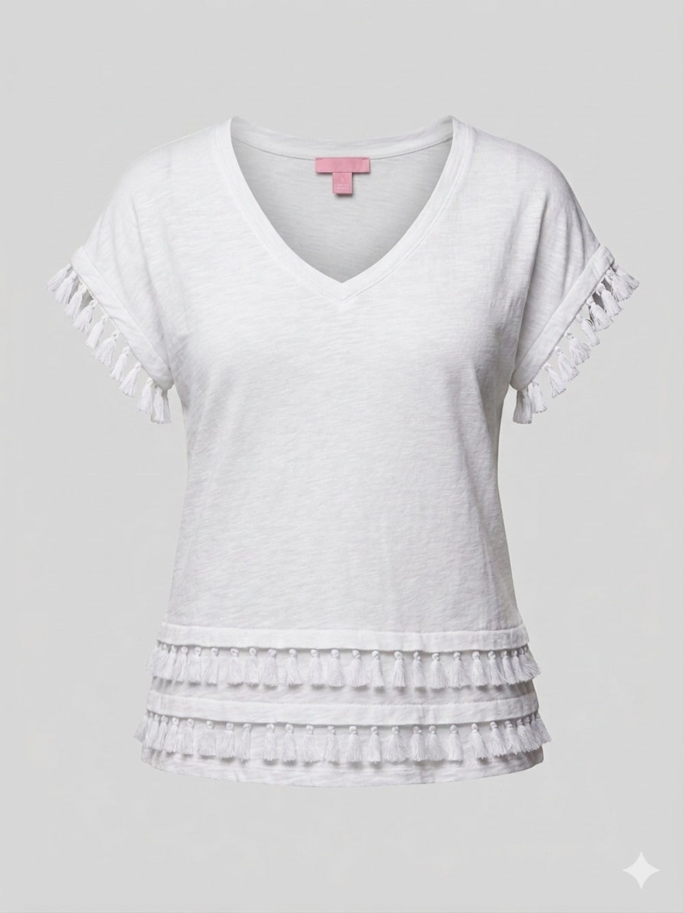 Lilly Pulitzer White V-Neck Tassel-Hem Short Sleeve Tee - Picture 2 of 3